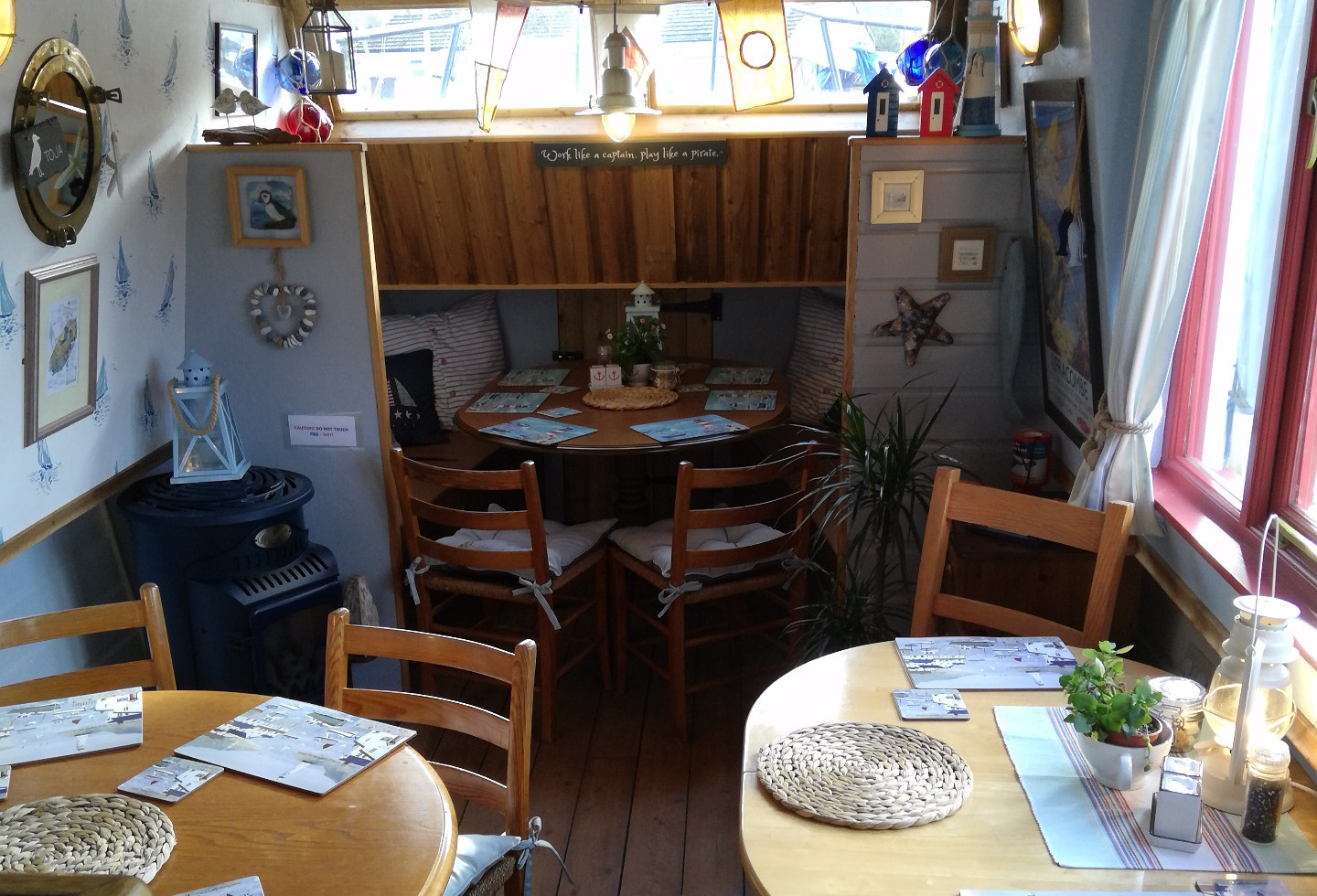 Restaurant seating area in Boat.
